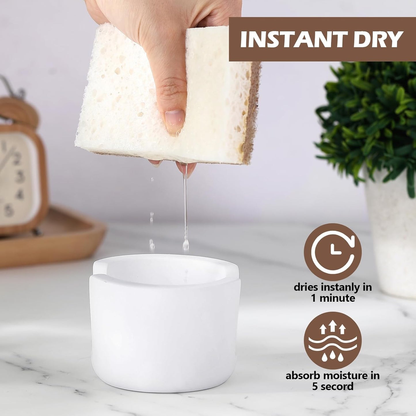 Geelin 2 Pack Diatomite Stone Sponge Holder for Kitchen Sink Absorbent Sponge Drying Rack Dish Organizer Kitchen Accessories Sink Tray(White)