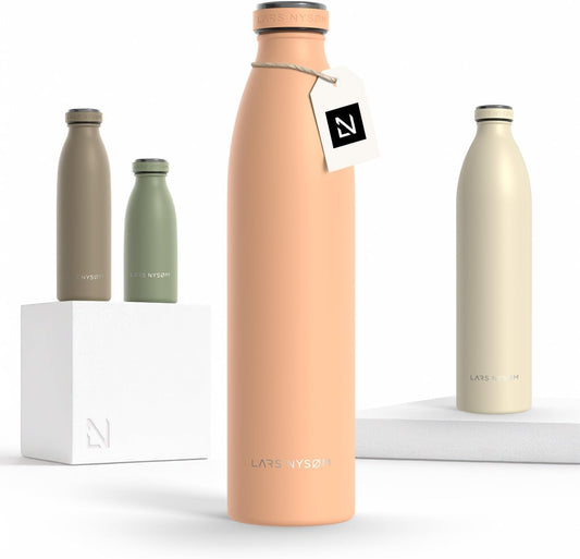 LARS NYSØM Stainless Steel Insulated Water Bottle 12oz 17oz 25oz 34oz 51oz | Insulated Thermo Flask for Hot and Cold Beverages | Leakproof Drinking Bottle (Creamy Peach, 33.9 oz)