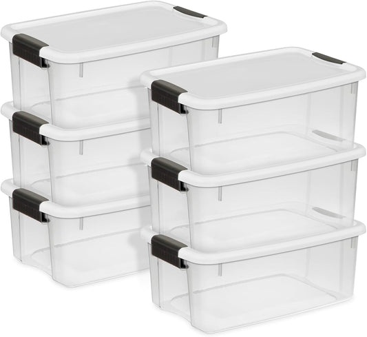 Sterilite 6-Pack Ultra Latching Box, Storage Bins with Lids, Clear Plastic, 18 Quart - Heavy-Duty Organizing Containers for Closet, Bathroom, and Office