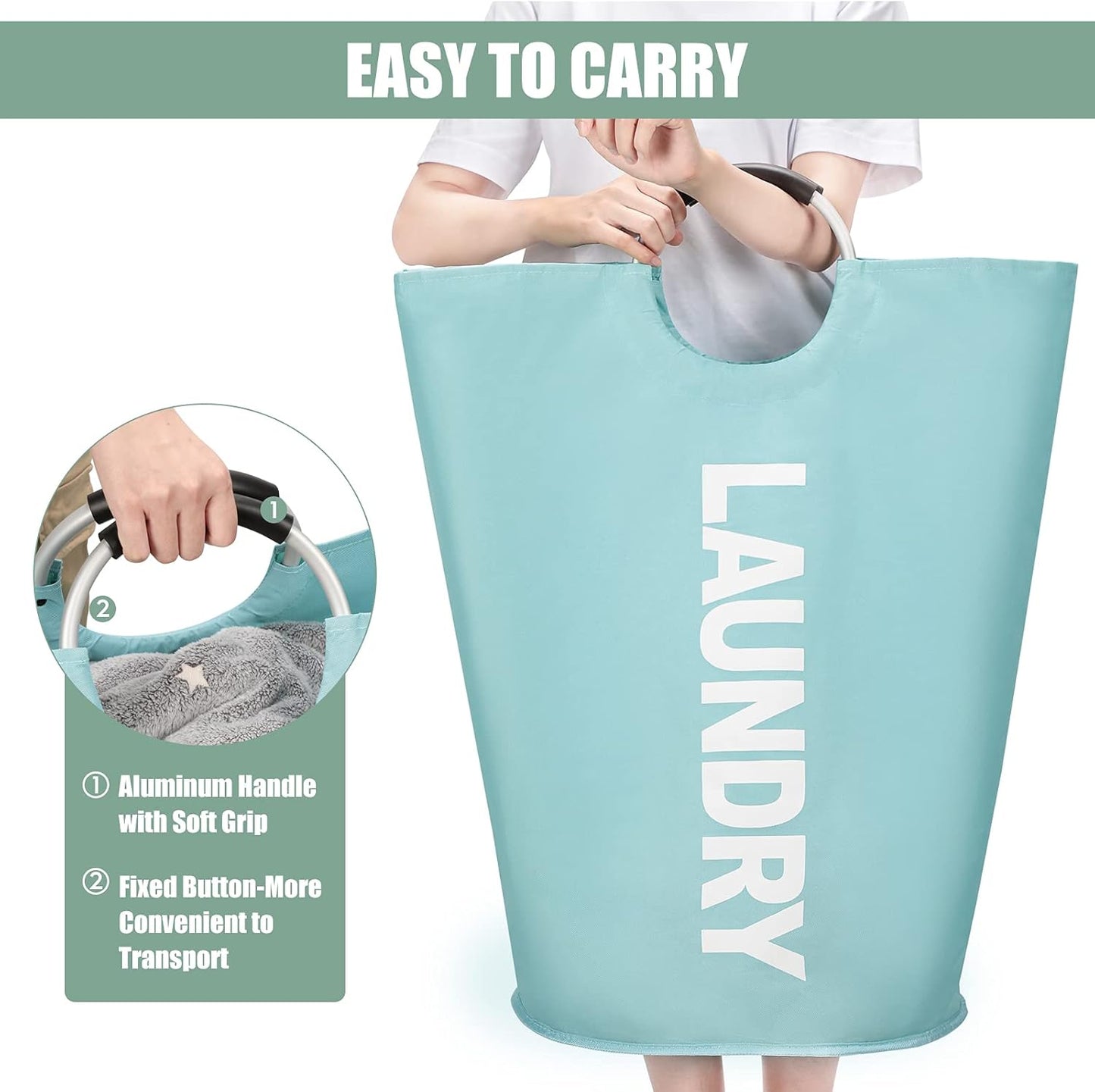 DOKEHOM 125L X-Large Collapsible Washing Laundry Basket Bag (7 Colors) for Bedroom, Fabric (Light Blue, XL)