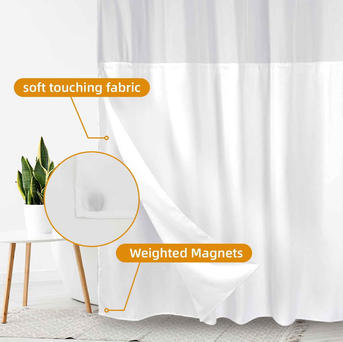 eachope 1 Pack Fabric Snap-in Shower Curtain Liner Replacement,Compatible with No Hook Shower