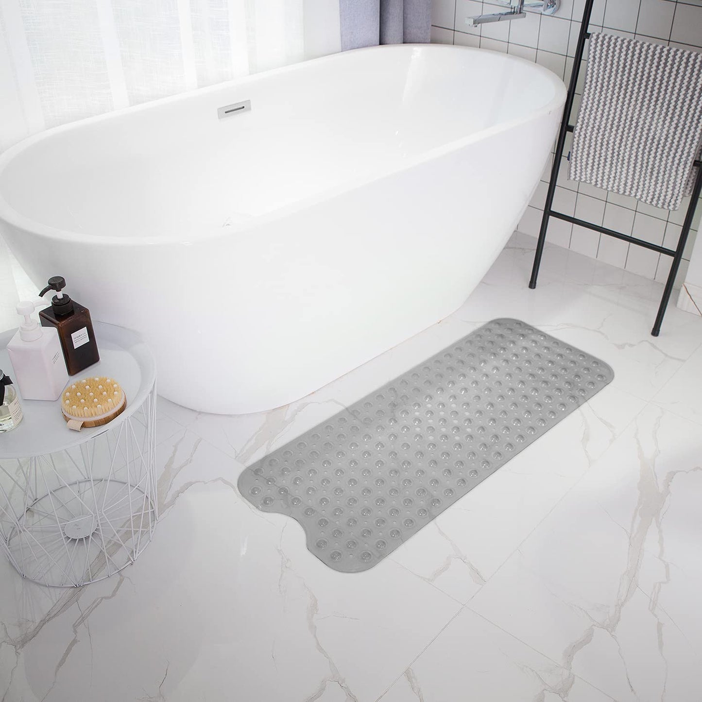 TEESHLY Bathtub Mats for Shower Tub, Extra Long Non-Slip 39 x 16 Inch Bath Mat with Drain Holes and