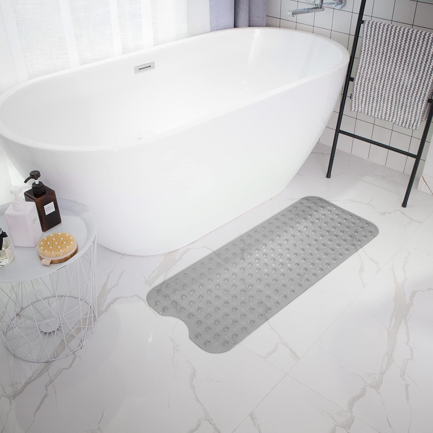 TEESHLY Bathtub Mats for Shower Tub, Extra Long Non-Slip 39 x 16 Inch Bath Mat with Drain Holes and
