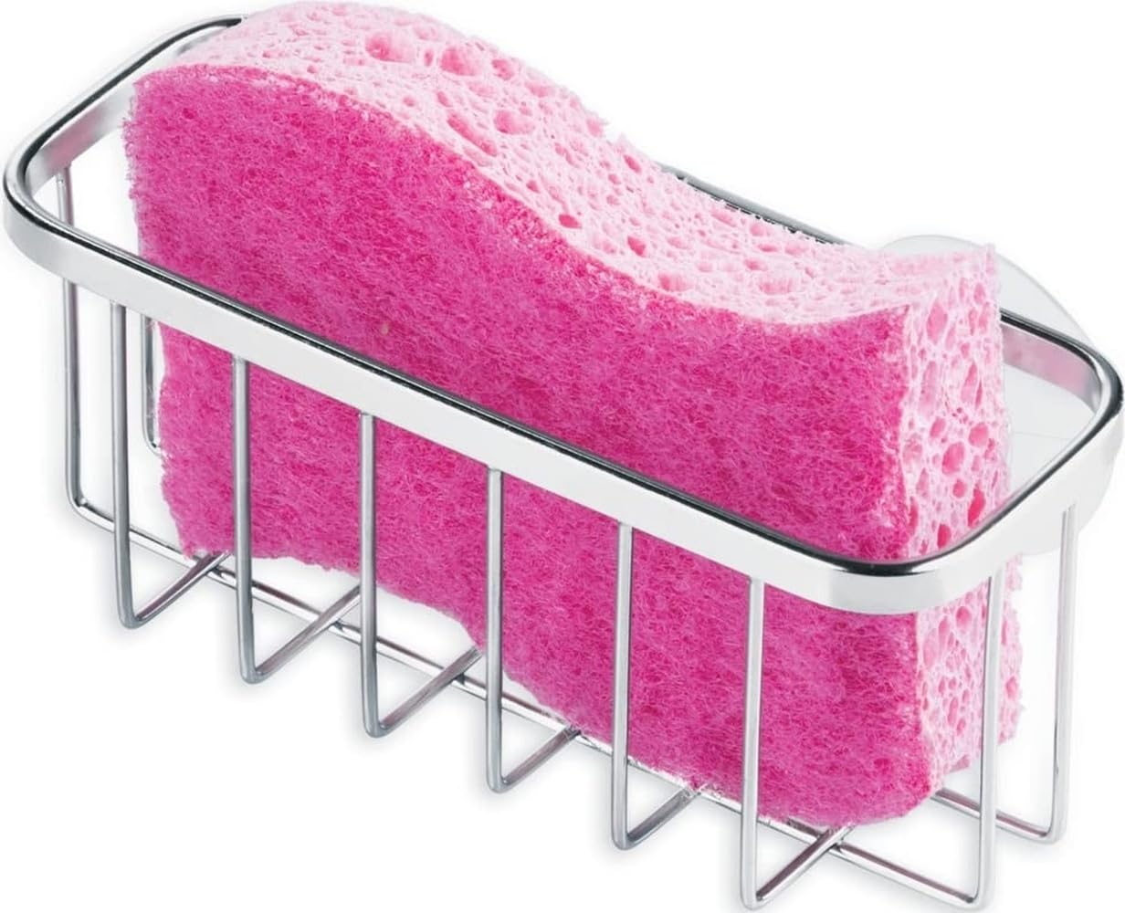 iDesign Gia Stainless Steel Dish Sponge Holder Basket with Suction Cups, Ideal for Kitchen Sinks