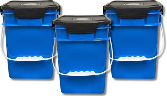 House Naturals 4 Gallon Square Food Grade Bucket Pail with Plastic Handles and Lid (Pack of 3) Made