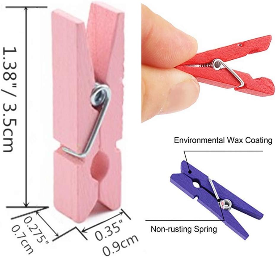 DurReus 50 Pieces DIY Mini Color Wooden Clothespins Home Decoration Hanging Craft Clips Photo Holder Paper Peg Jute Twine Clothing Line Orange