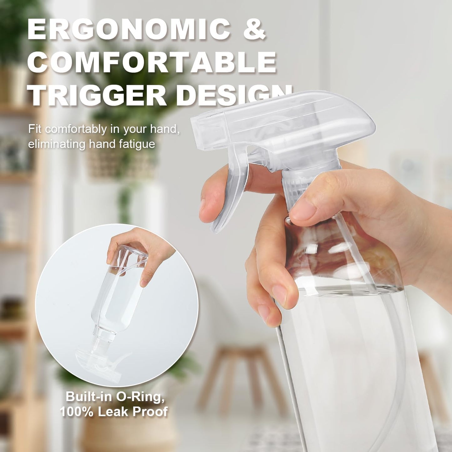 Plastic Spray Bottles (2-Pack, 16.9 Oz) Heavy Duty Spraying, Mist & Stream, Empty Water Sprayer Bottle for Cleaning Solutions, Essential Oils, Hair, Plants, BBQ, Dog Cat Behavior Correction (Clear)