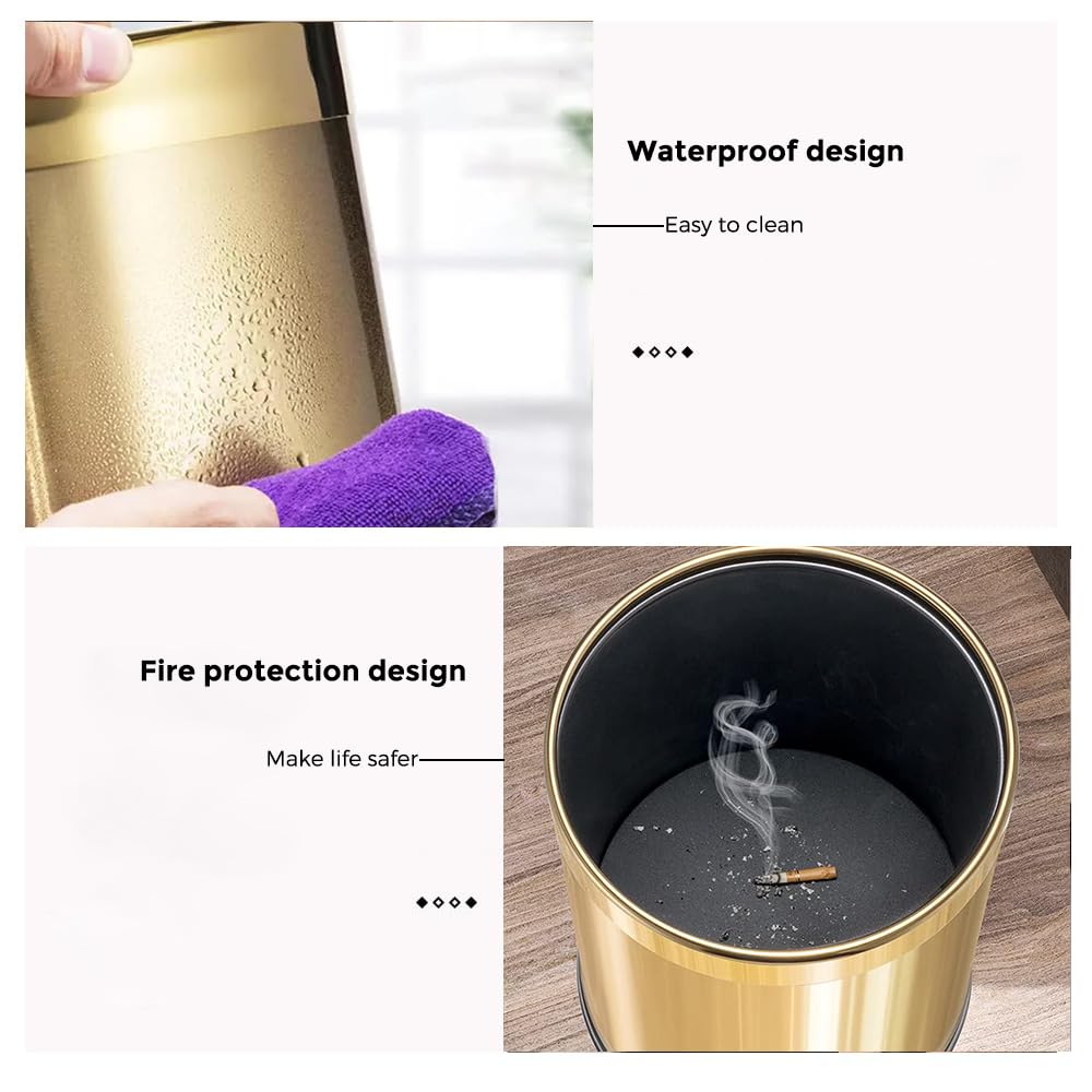 2.6Gallon/10L Brass Gold Bathroom Trash Can - Gold Waste Basket for Bedroom, Office, Store - Metal Trash Bin Without Lid