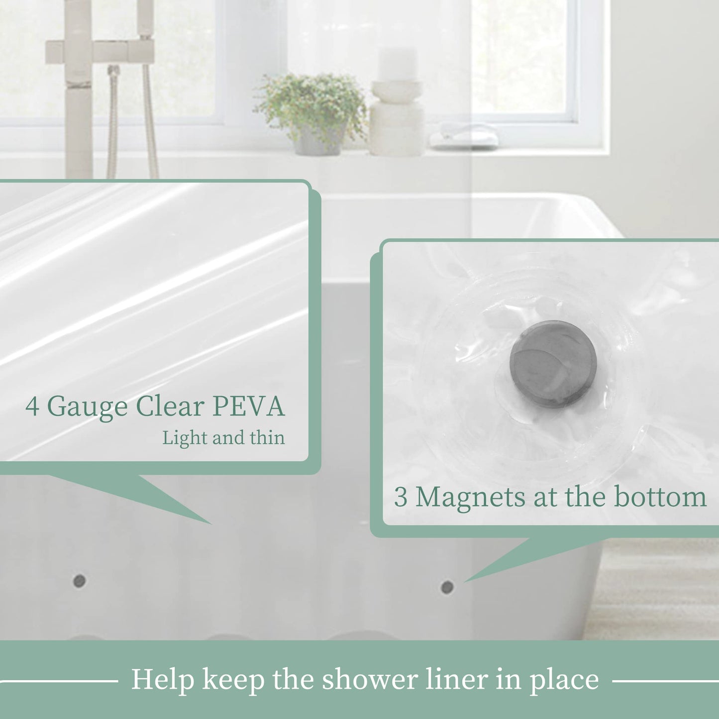 Mrs Awesome Clear Shower Curtain Liner with 3 Magnets, 72x72