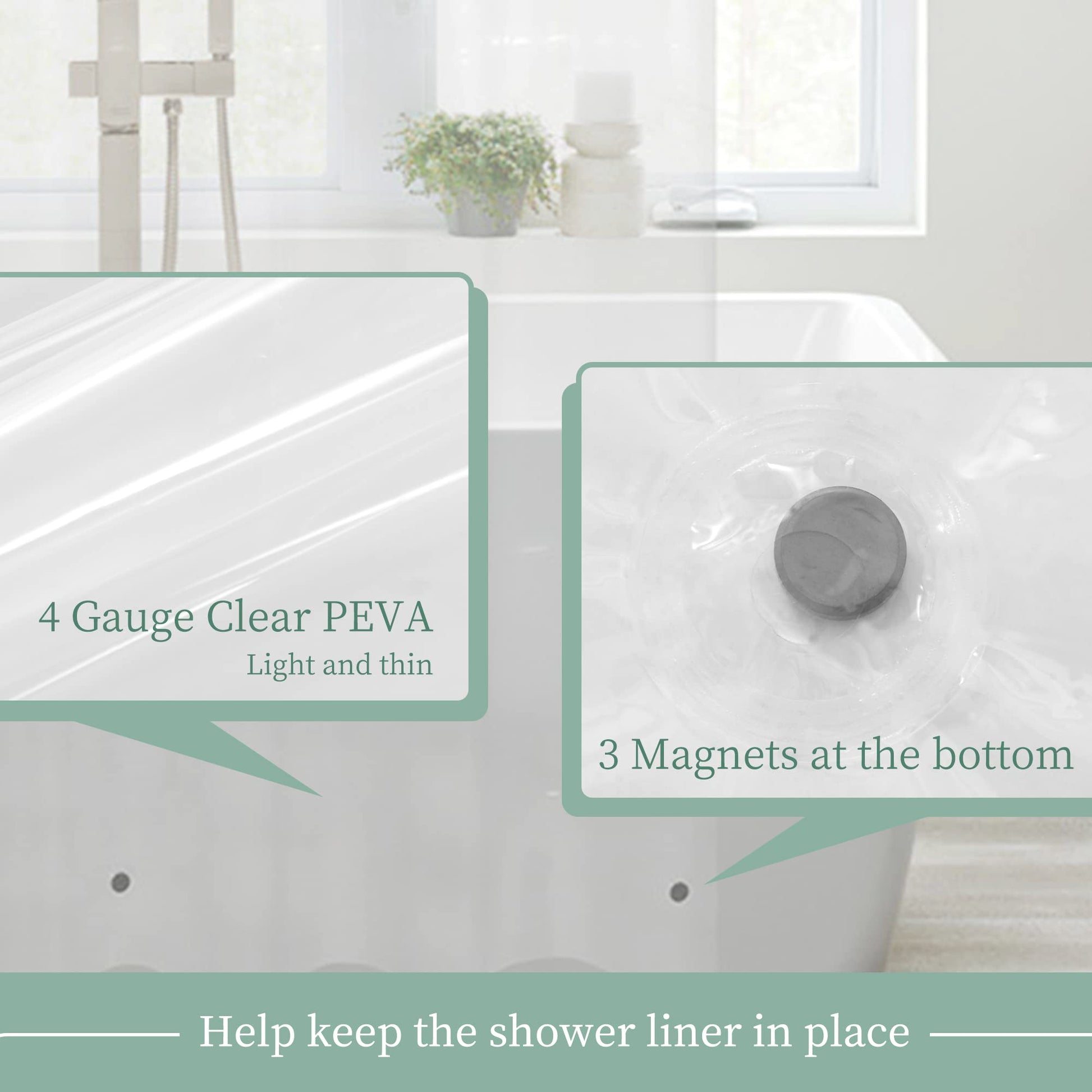 Mrs Awesome Clear Shower Curtain Liner with 3 Magnets, 72x72