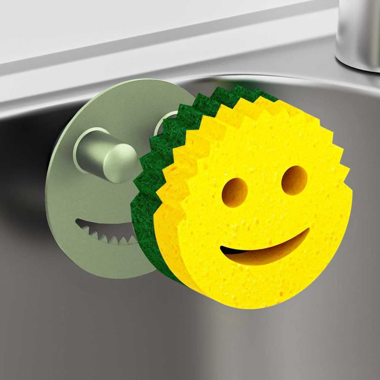 Sponge Holder for Kitchen Sink,Sink Caddy Organizer with Suction Cup Installation for Kitchen/Bathroom, Self Draining,Sponge Caddy for Holding Smiley Sponges-Green