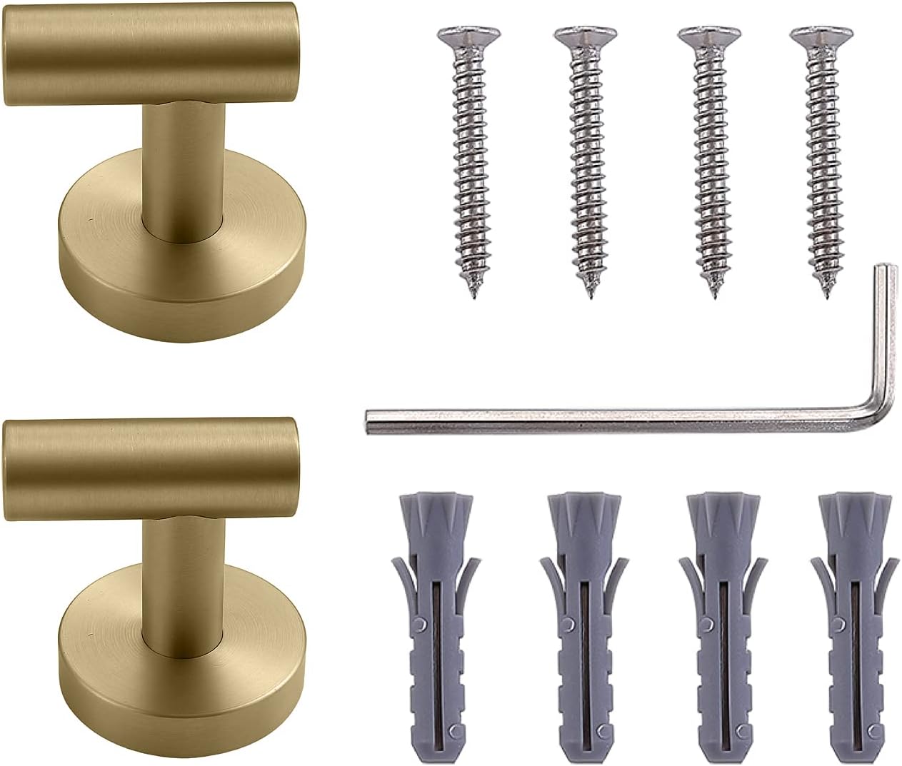 TASTOS Brushed Gold Bathroom Towel Coat Hook Stainless Steel, 2 Pack Robe Clothes Cabinet Closet Sponges Hooks Holder Round Style Heavy Duty Wall Hook for Bathroom Kitchen Hotel Wall Mounted