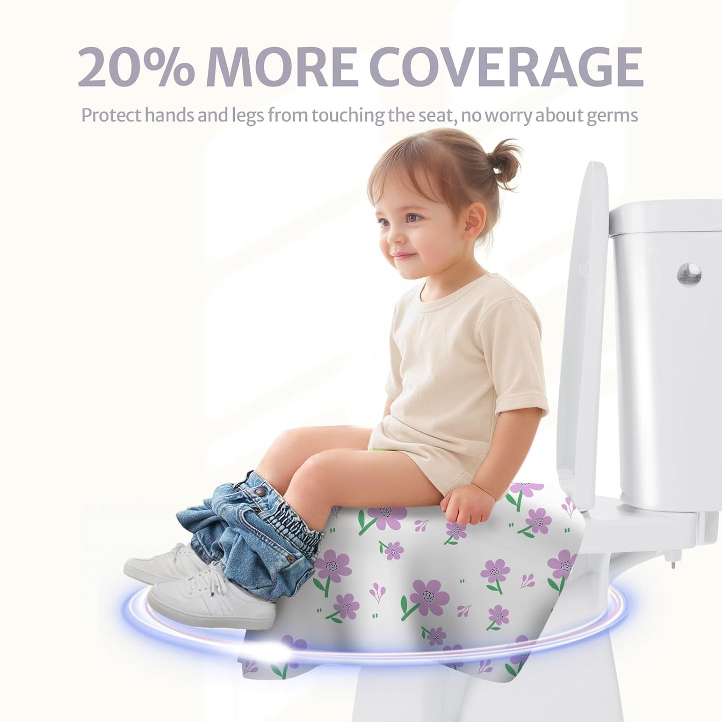 Blissful Diary 20 Pcs Toilet Seat Covers Disposable for Toddlers & Adults, Extra Large Waterproof, Portable Package for Travel, Kids Potty Training(Purple Flowers))
