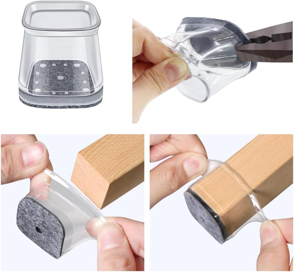 BUMACO Chair Leg Floor Protectors Square Chair Leg Protectors for Hardwood Floors Silicone Pads Covers to Protect Floors Clear-20 Pcs Square S (3/4" to 1")