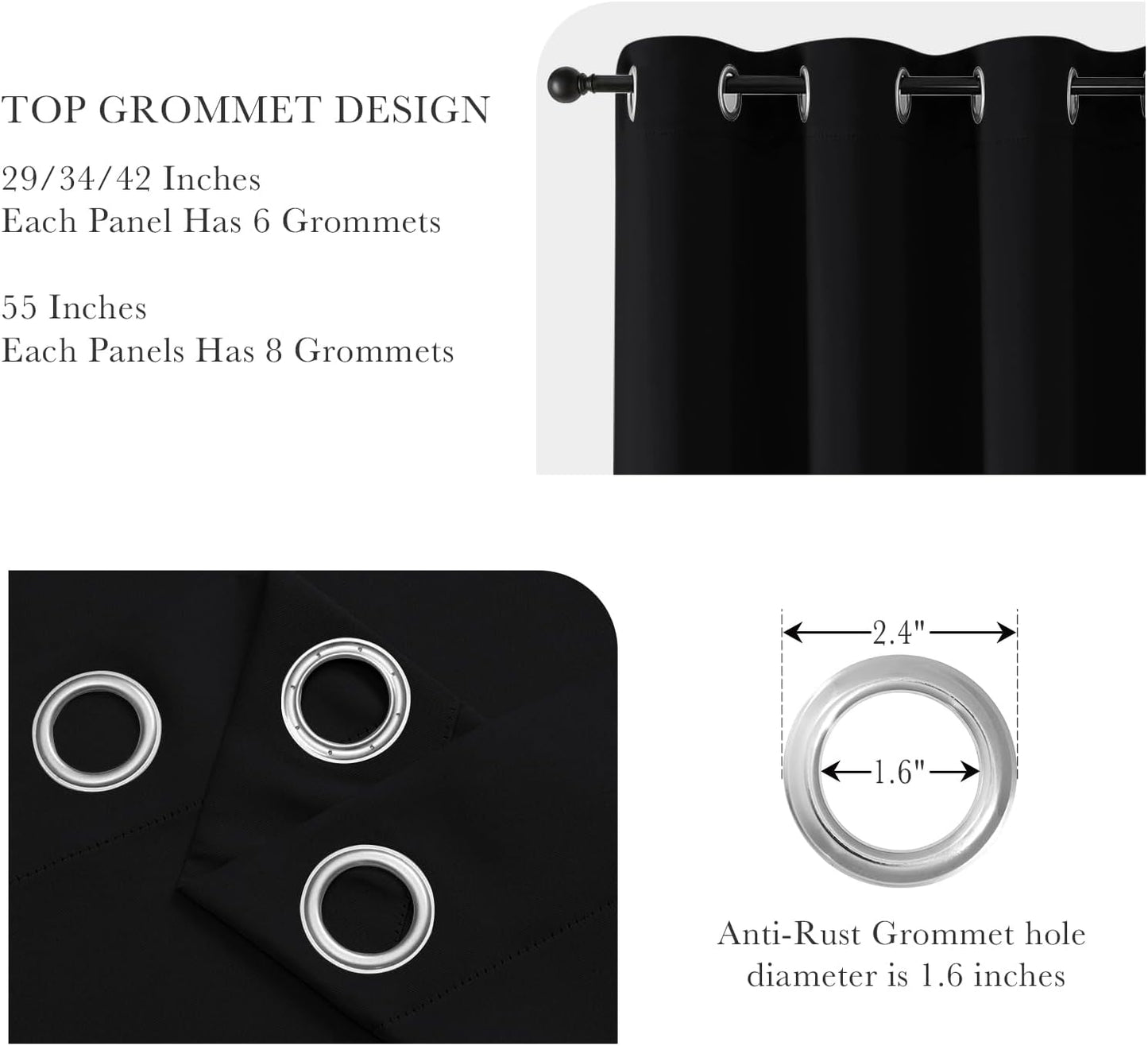 PONY DANCE Black Blackout Curtains for Bedroom 84 Inch Length 2 Panels Set, Privacy Thermal Insulated Room Darkening Grommet Drapes for Living Room Window, W34 x L84 Inch