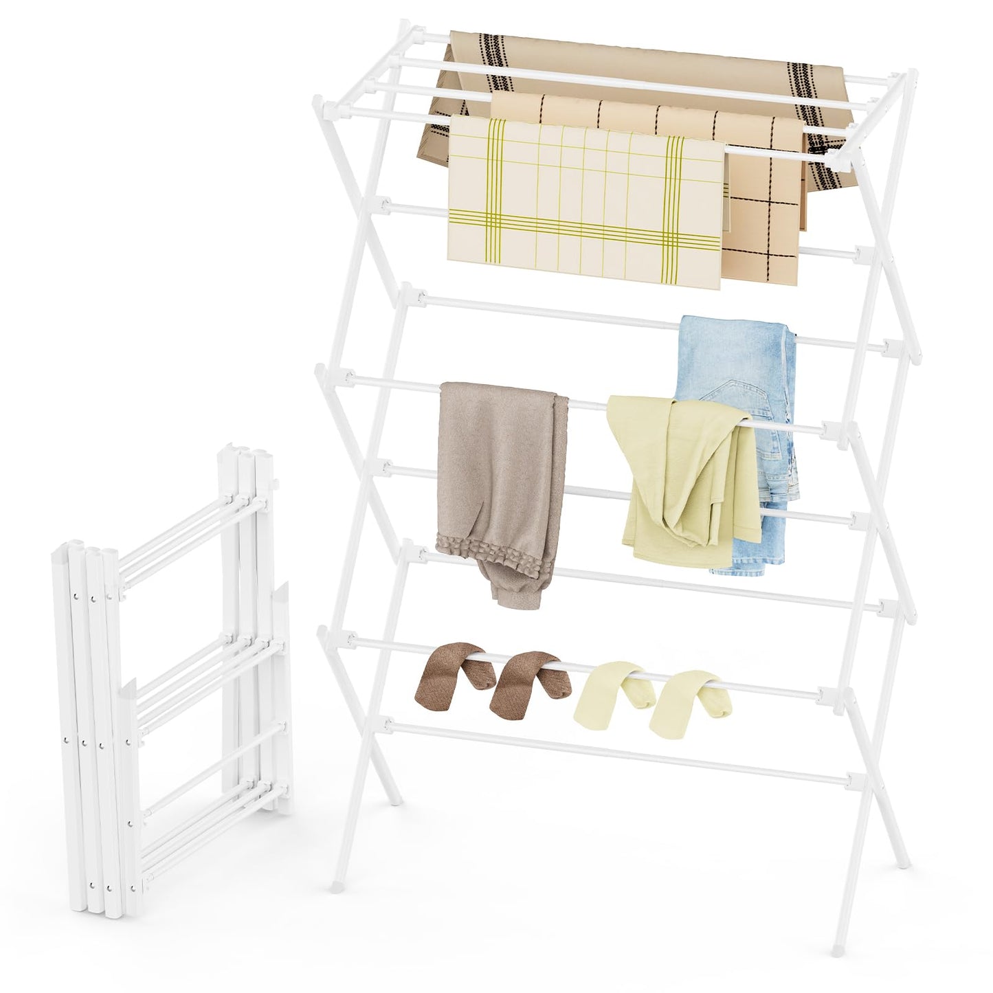 FILROUG Drying Rack Clothing, 3-Tier Clothes Drying Rack Foldable, Antirust Laundry Drying Rack