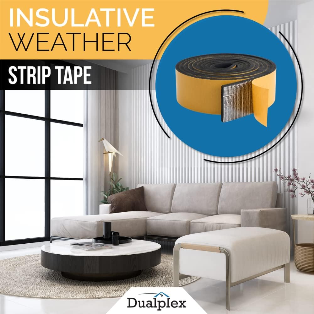 High Density Foam Weather Stripping Door Seal Strip Insulation Tape Roll for Insulating Door Frame, Window, Air Conditioner | Self Adhesive Sealing Weatherstrip (4 in x 1/4 in x 10 Ft, Black)