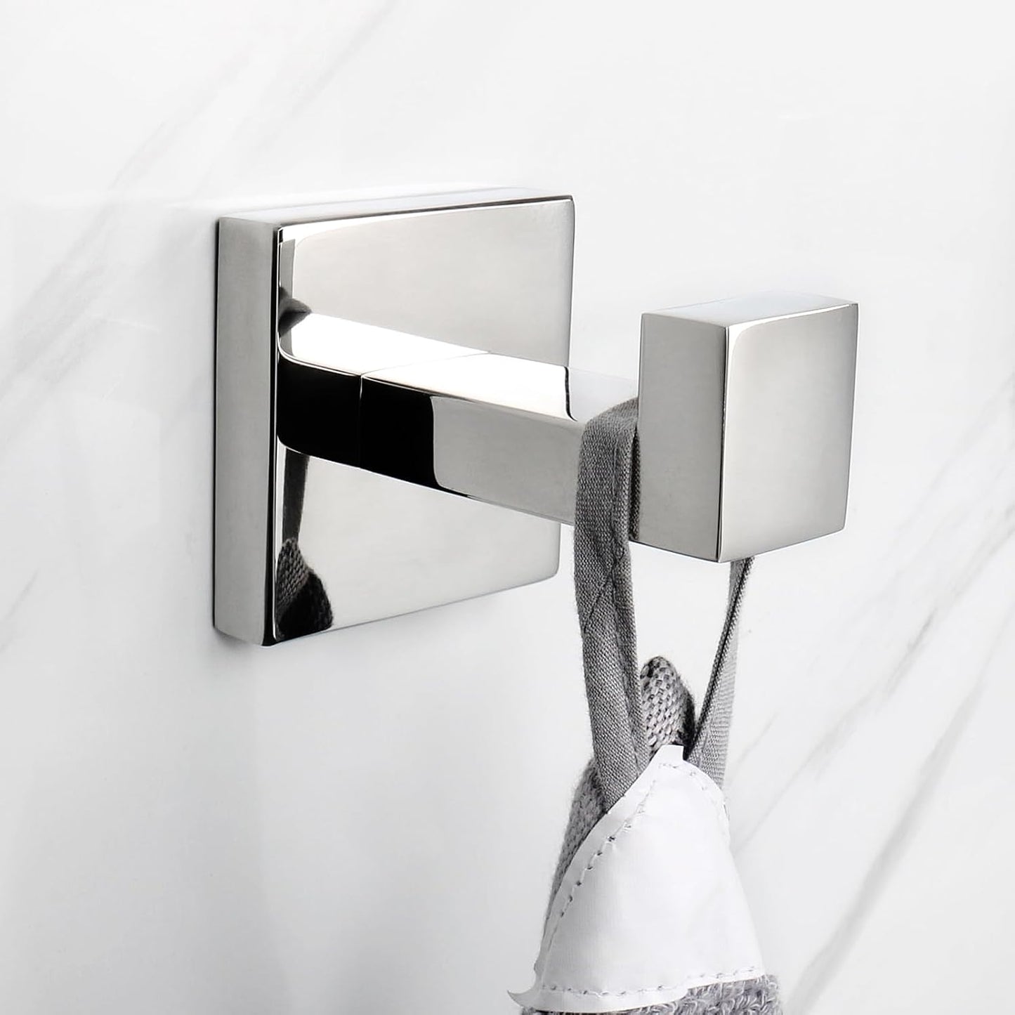 NearMoon Bath Towel Hooks -SUS304 Stainless Steel Square Clothes Robe Hooks Hanger, Heavy Duty Coat Hooks for Bathroom Livingroom Hotel Kitchen Garage, Wall Mounted - 3 Pack (Chrome Finish)