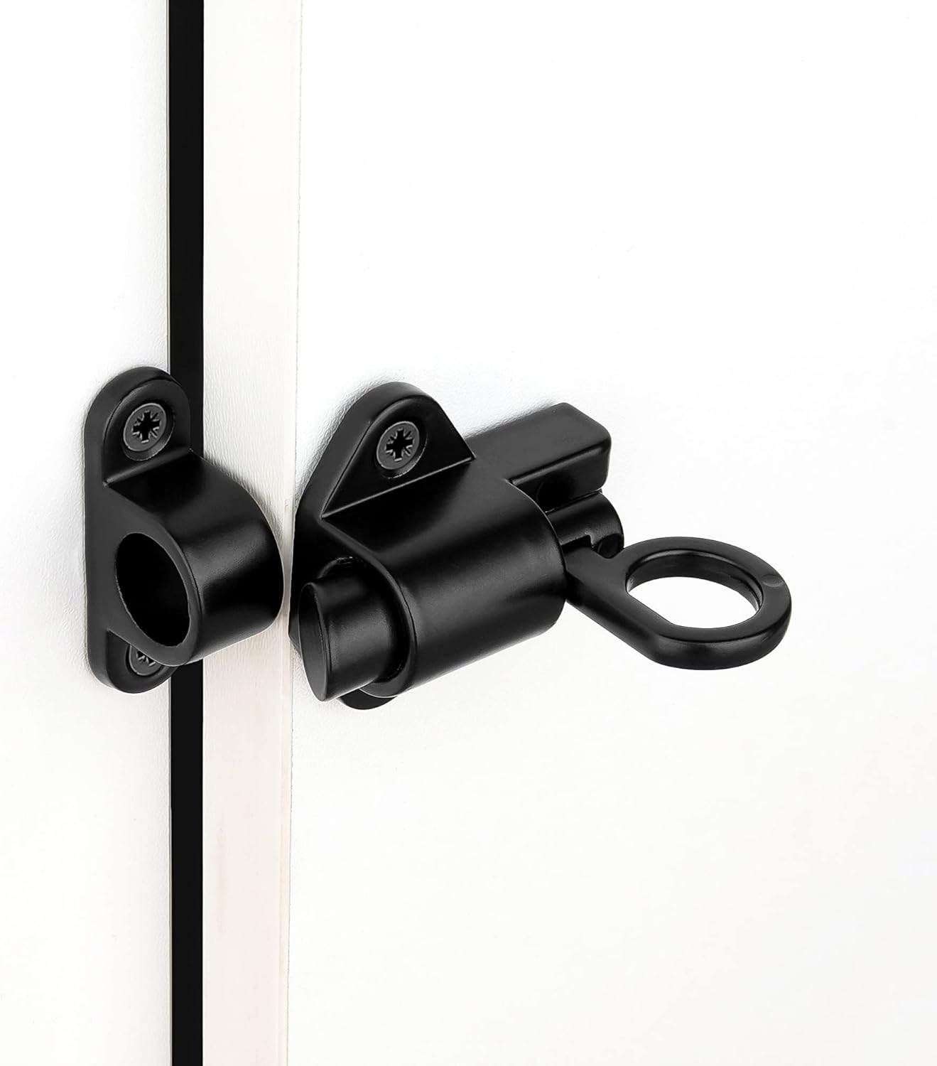 6 Packs Self-Closing Latches，Black Spring Door Lock，Resilient Bolt Latch Aluminum Alloy Safety Automatic Spring Barrel Slide Door Lock with Screws,Used for Gate,Window and Cabinet etc