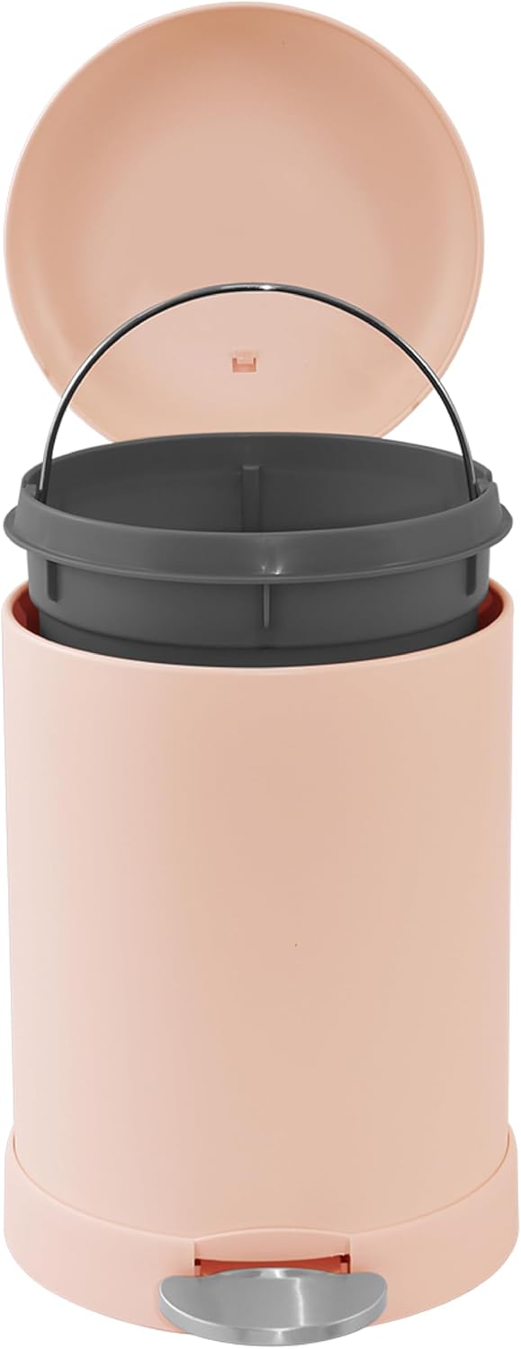 Glad Small Trash Can, 1.2 Gallon | Round Stainless Steel Garbage Bin with Soft Close Lid & Step Foot Pedal | Metal Waste Basket with Removable Inner Bucket, Rust