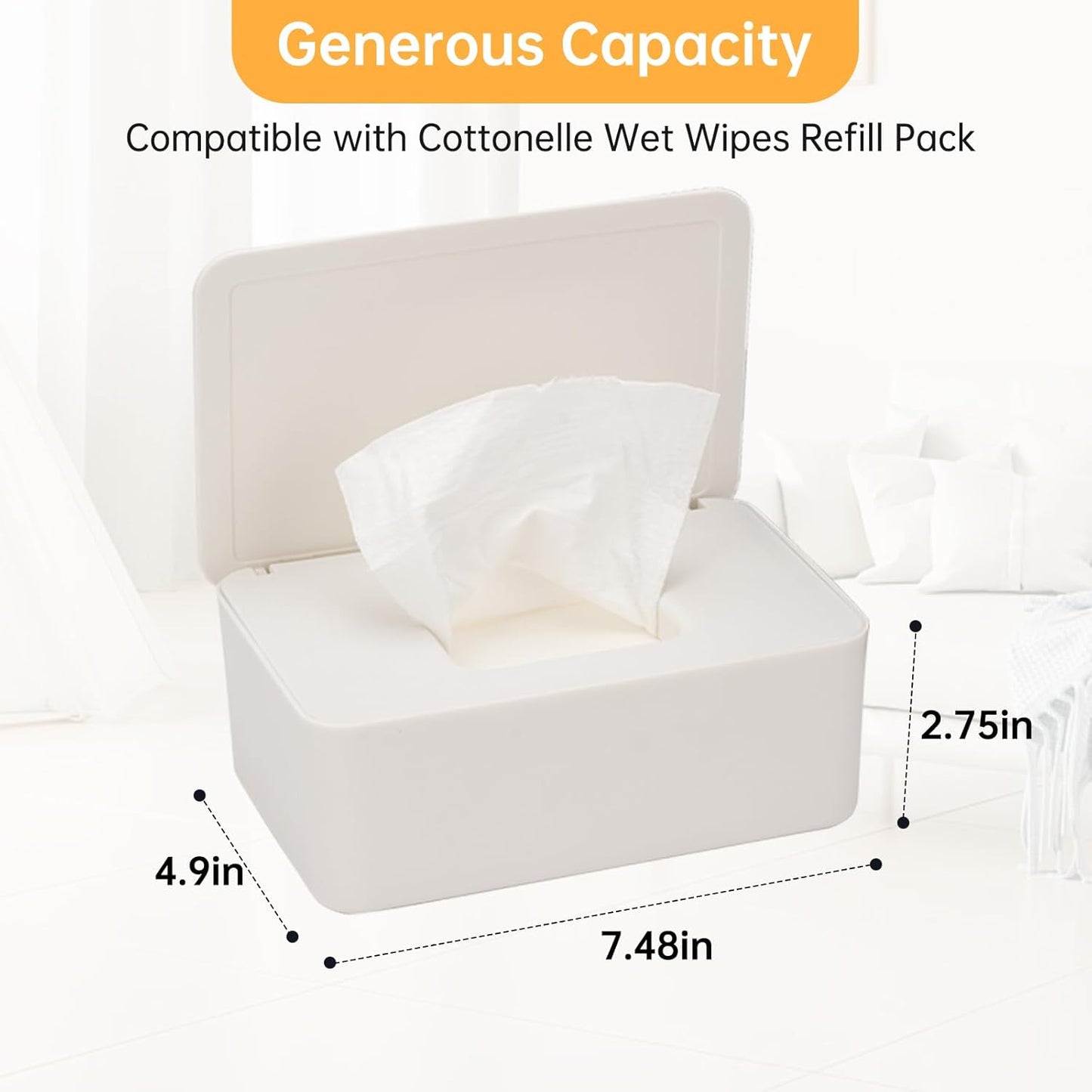 Wipes Dispenser Compatible with Cottonelle Wet Wipes Refill Pack, Refillable Wipes Container, Reusable Wipe Holder with Non-Slip Base, Easy Open Sealed Lid, Keeps Wipes Clean, for Home, Office, Car