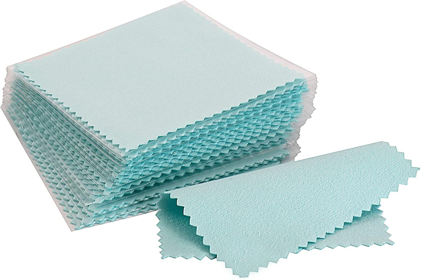 CATIFLIN 100pcs Premium Jewelry Cleaning Cloth, Silver Polishing Cloth Individually Wrapped, for Sterling Silver, Gold, Brass, Silverware, Coin, Ring, Watch and More (Sea Blue, 3.15" x 3.15")