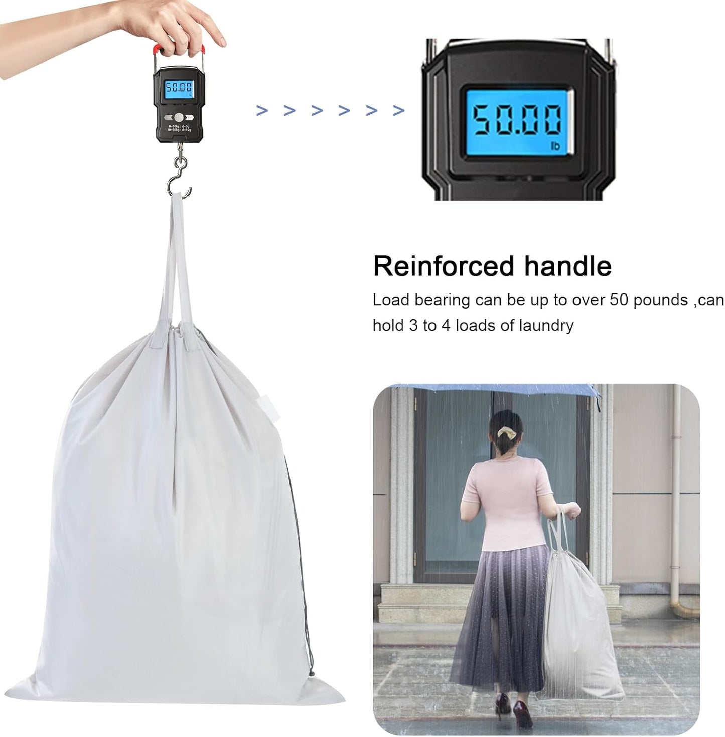 Polecasa Heavy Duty Large Laundry Bag with 130gsm Tear Resistant Fabric and Handles, Easy to Carry Durable Dirty Clothes Drawstring Bag, Perfect for College Dorm, Travel, 2 Pack 28”x36”, Silver