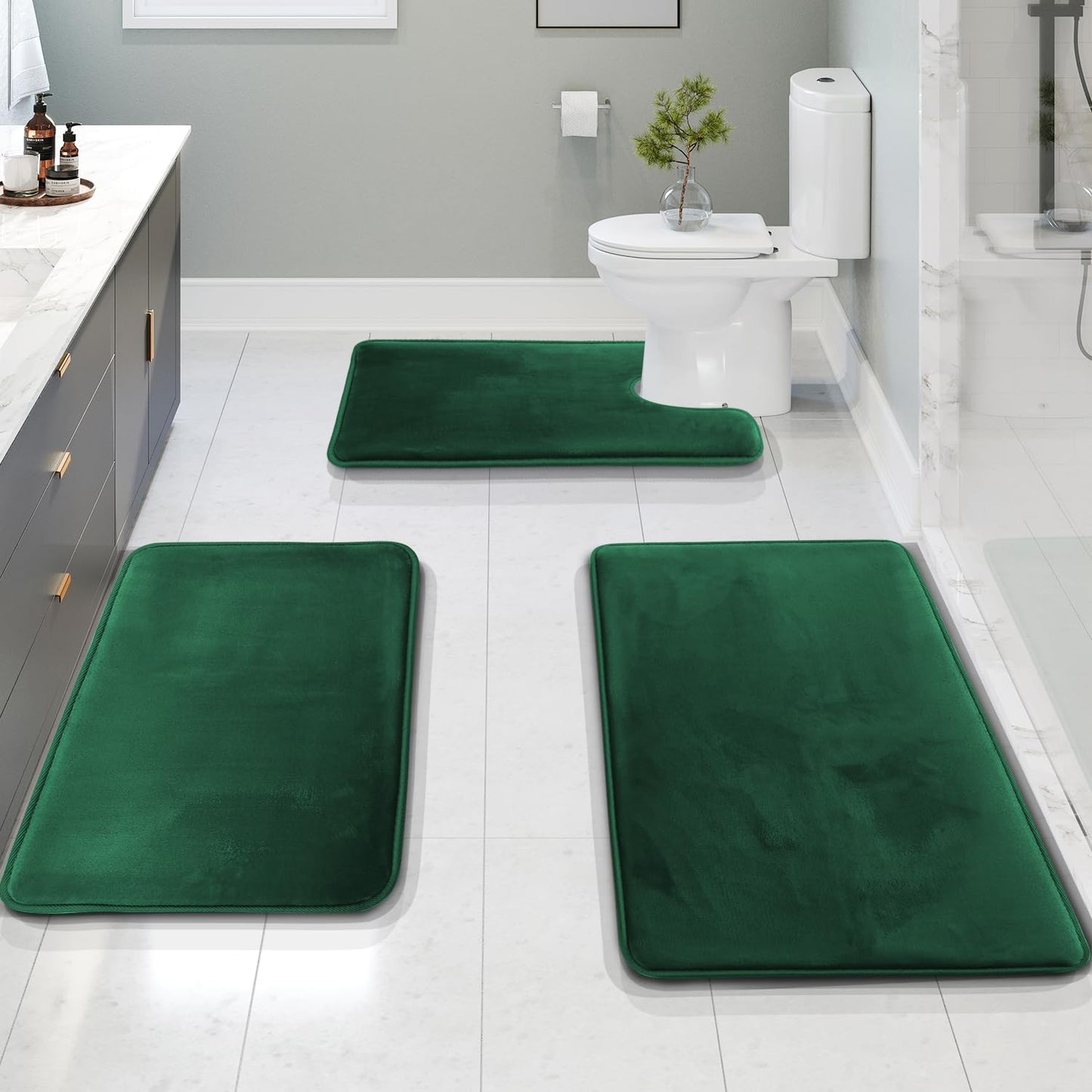 Clara Clark 3 Piece Bathroom Rugs Bath Mat Set, Velvet Memory Foam Bath Mats for Bathroom
