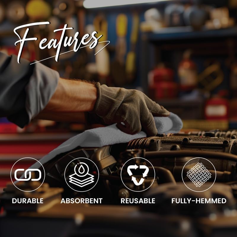 Shop Towels (White, 2000-Pack) - Bulk Cleaning Towel in a Bag, Mechanic Cotton Wipes for Car Maintenance, Auto Mechanics & Garage, Wipe Grease & Oil, Machine Wash & Reusable