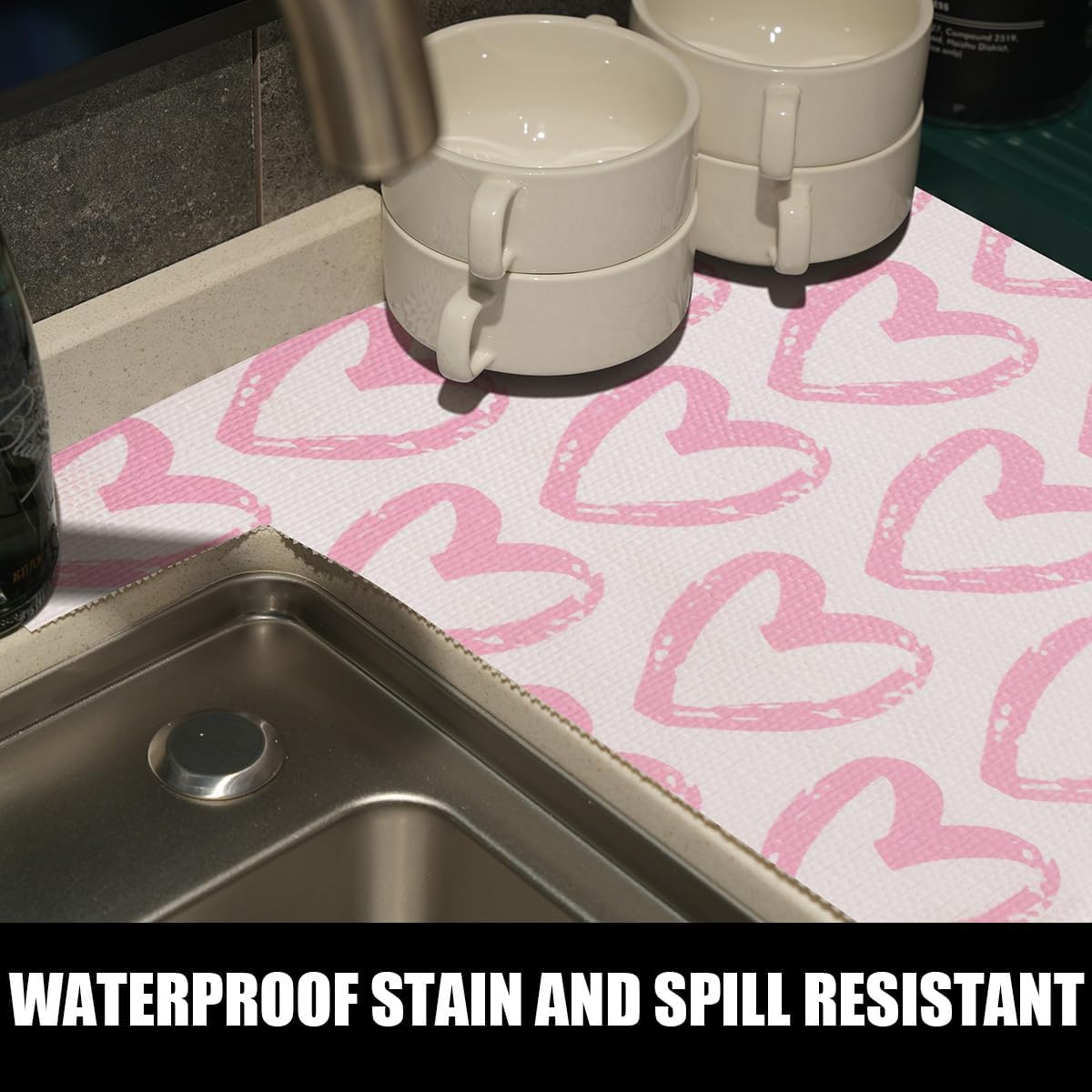 Heart Drawer Liner for Cabinets 16IN x 20FT,Shelf Liner Non-Adhesive and Strong Non-Slip Cabinet Drawer Liners for Kitchen,Table,Bookshelves,Waterproof Cupboard Liners,Pink