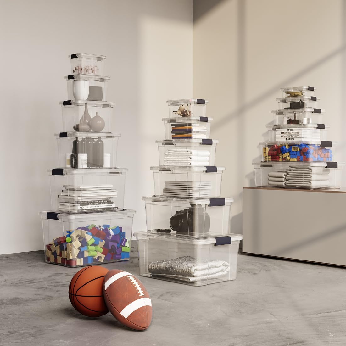 Superio Storage Bins with Lids- 2 Pack, 1.85 Qt Clear Boxes for Organizing, Stackable Plastic Containers- BPA Free, Non-Toxic, Odor Free, Organizer for Home, Office, Dorm