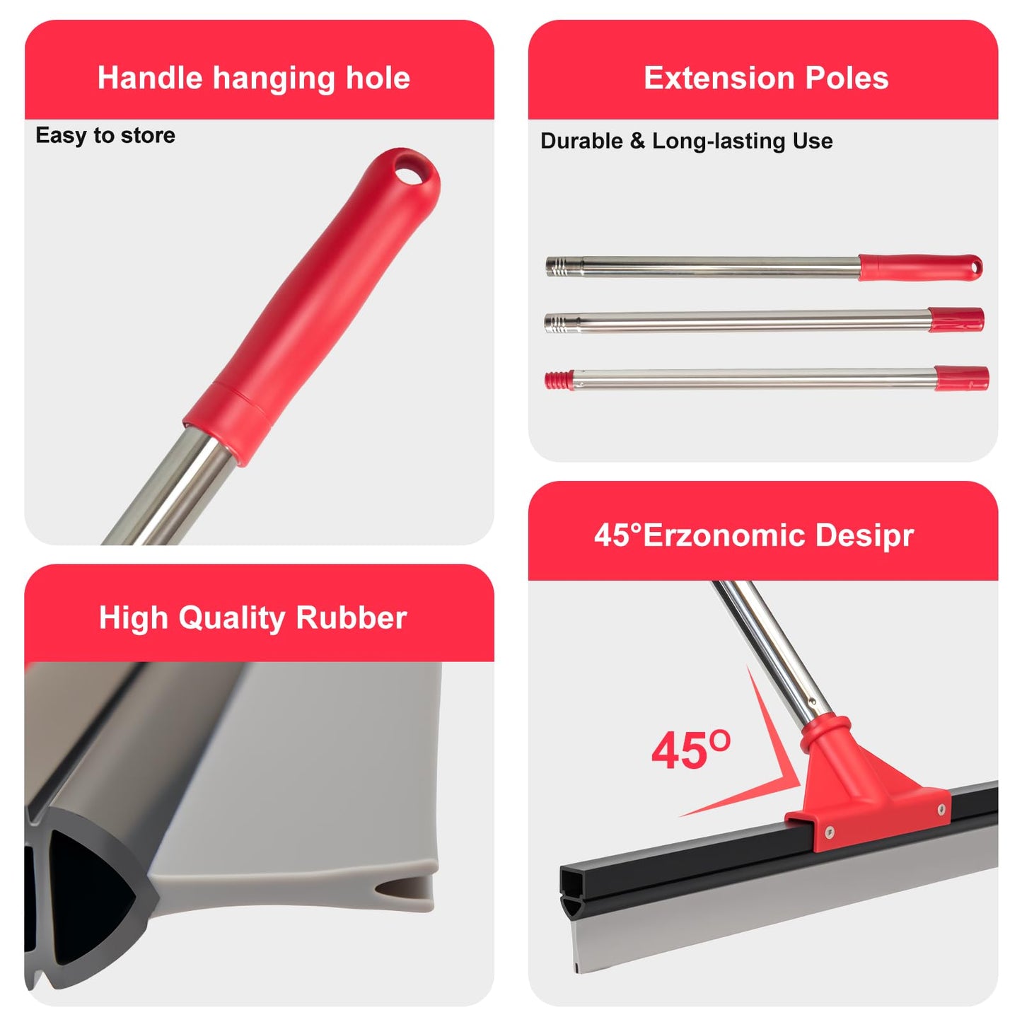 17" Heavy Duty Floor Squeegee with 40.8 Inch Long Handle, Suitable for Bathroom Tiles, Garage