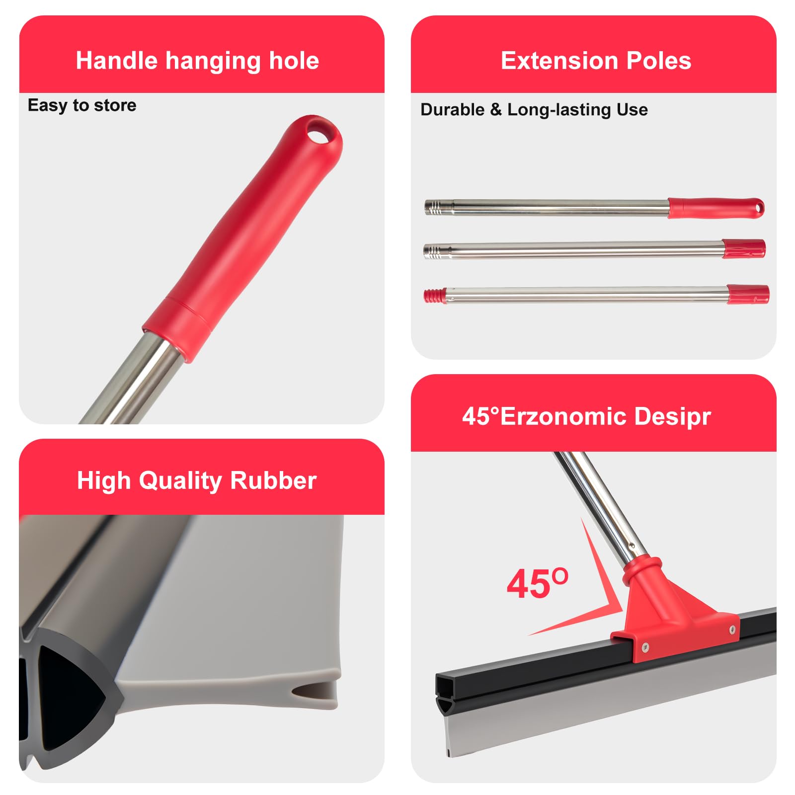 17" Heavy Duty Floor Squeegee with 40.8 Inch Long Handle, Suitable for Bathroom Tiles, Garage