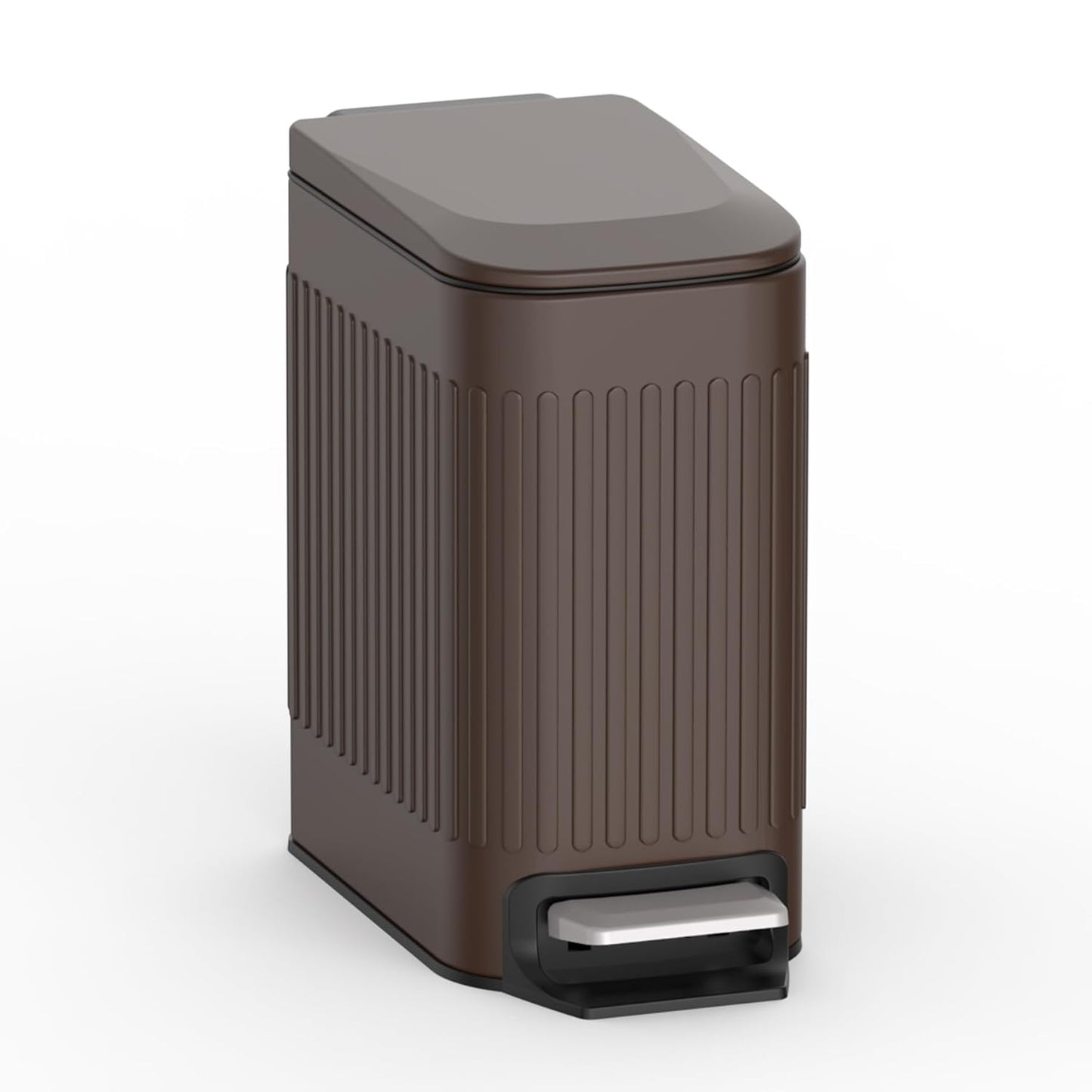 TrashAid Slim Bathroom Trash Can with Lid Soft Close, 6 Liter/1.6 Gallon Stainless Steel Small Garbage Can with Removable Inner Bucket, Step Pedal, Slim Wastebasket for Toilet, Office, Bedroom, Brown