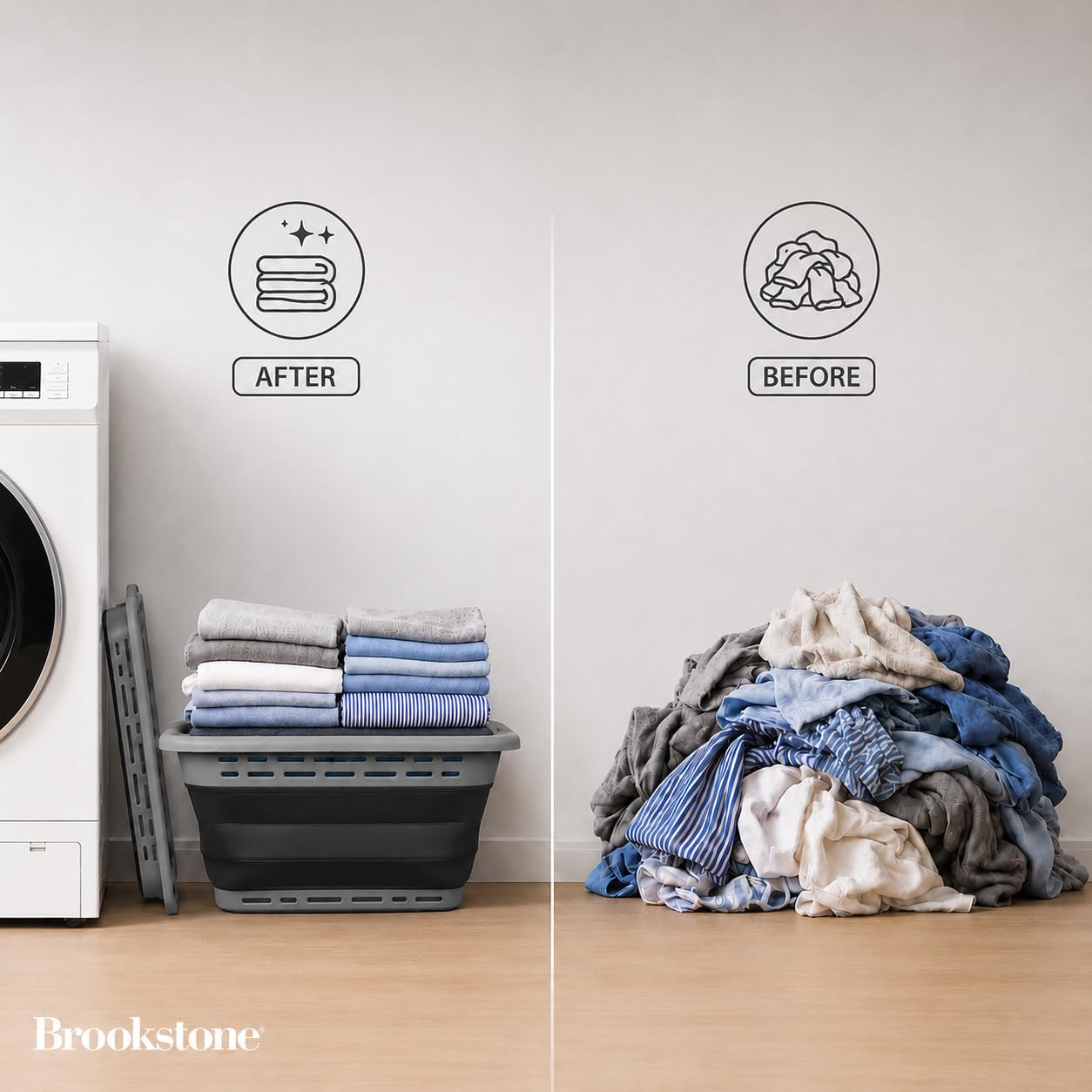 BROOKSTONE 11 GALLON XL 24" Collapsible Laundry Basket & Clothes Hamper, Comfort Non-Slip Handles