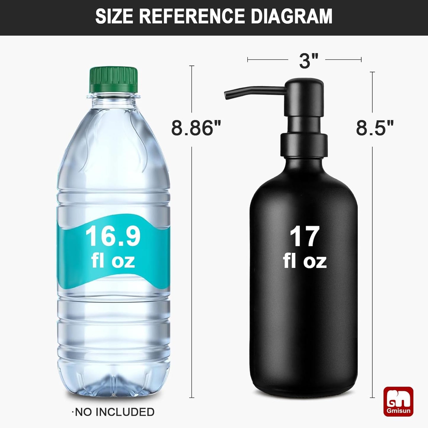 GMISUN Black Soap Dispenser, 2 Pack Matte Black Hand Soap Dispensers for Bathroom, 17 Fl Oz Glass Dish Soap Dispensers for Kitchen with Stainless Steel Pump, Modern Liquid Soap Bottle