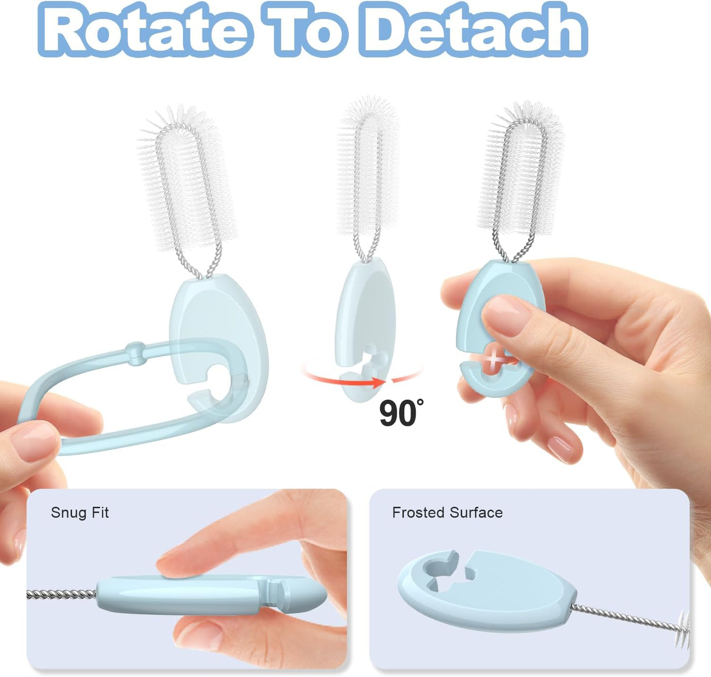 YOTIME Standing Straw Cleaner Brush Set, 4in1 Reusable Straw Brushes with Holder Ring, for Wide and Narrow Straws, Tumblers, Water Bottles and Cups, Blue