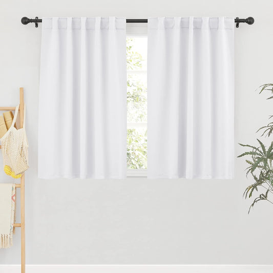 RYB HOME Half Blackout Curtains - Home Kitchen Door Window Treatment Drapes Back Tab Room Darkening Energy Saving for Kid's Room Hotel, 42 Wide x 54 Long, Pure White, 2 Pcs