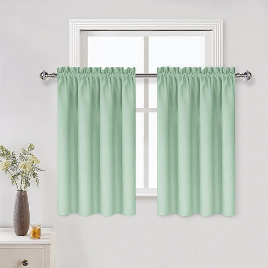 DWCN Thermal Short Blackout Curtains for Bedroom/Kitchen, Energy Saving Room Darkening Curtains for Nursery/Bedroom/Kitchen(W42 x L36 inch，Light Green, Set of 2 Panels, Top of Rod Pocket)