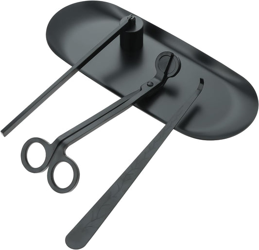 4 in 1 Candle Accessory Set with Storage Tray Plate, Candle Wick Trimmer, Candle Wick Snuffer