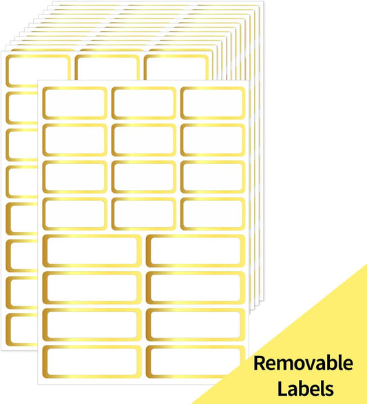 Gold Labels Stickers, Removable Blank Labels Gold Border, Self-Adhesive Rectangular Stickers