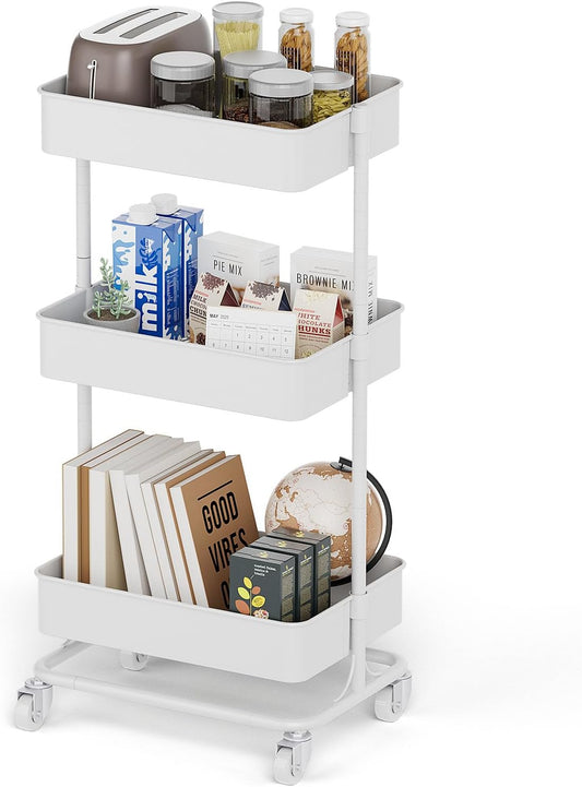 3 Tier Modern Metal Rolling Tool Cart with Silent Casters, 17.72×12.40×35.04 inch Heavy Duty