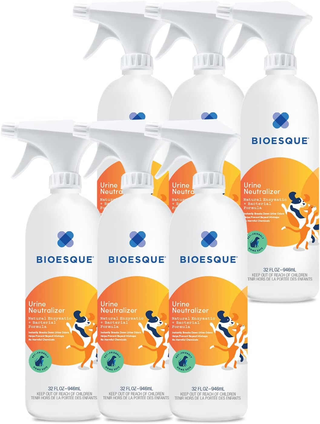 Bioesque Urine Neutralizer, Pet-Friendly Natural Enzymatic & Bacterial Formula, Instantly Breaks Down Urine Odors, Helps Prevent Repeat Mishaps, 32 Fl Oz (Pack of 6)