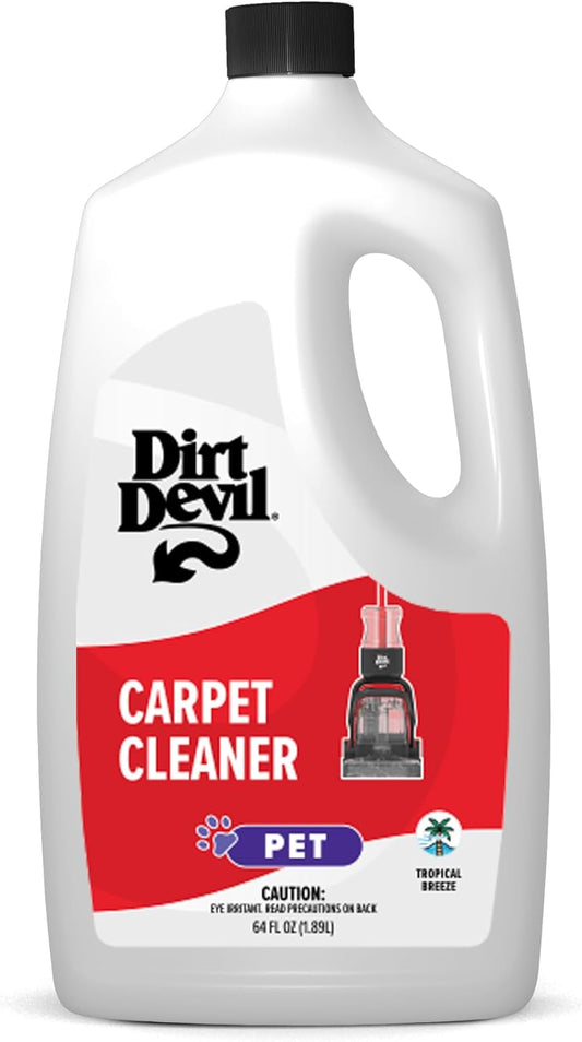 Dirt Devil Pet Carpet Cleaner Solution, 64 oz., Tropical Breeze Scent, Carpet Shampoo Solution, Eliminates Pet Stains and Odors, Pair with Dirt Devil Full Size Carpet Cleaner Machines