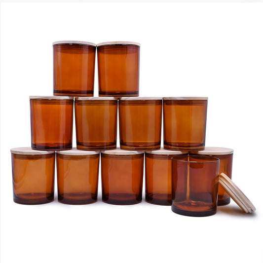 14 OZ Thick Candle Jars for Making Candles 12 Pcs, 3 Wick Empty Jars with Wood Lids for Candle