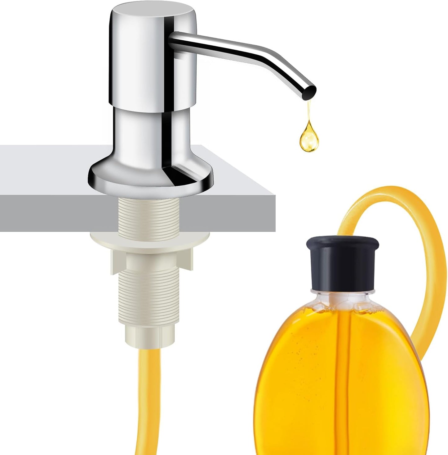 Soap Dispenser for Kitchen Sink and Extension Tube Kit, Stainless Steel Countertop SoapDispenser with 47 Inches Tube Connects Directly to Soap Bottle, Hand and Dish Soap Dispenser Pump （Chrome）
