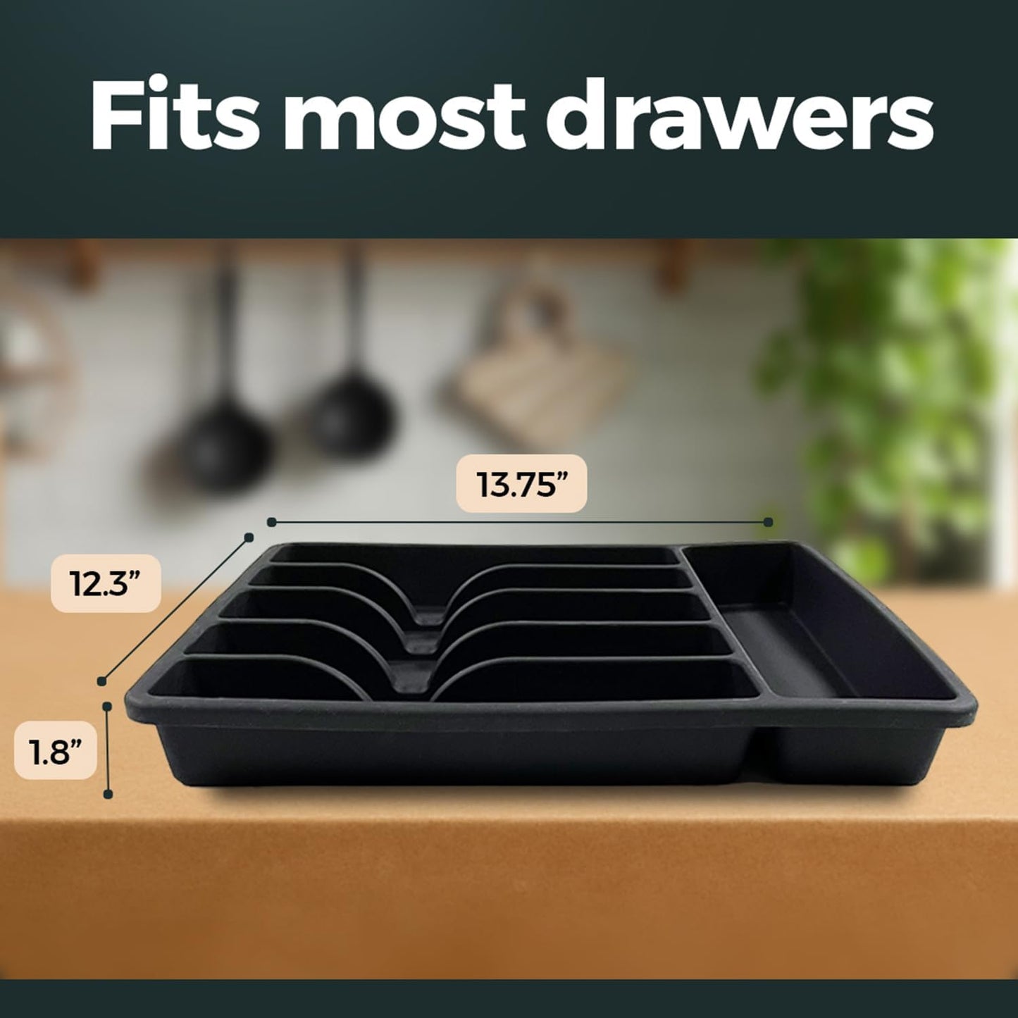 Silicone Silverware Drawer Organizer – Non-Slip Utensil Holder for Kitchen Drawers | Cutlery Tray for Forks, Knives, Spoons & More | Durable, BPA-Free, Easy to Clean – Black