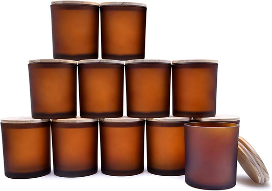 14 OZ Thick Candle Jars for Making Candles 12 Pcs, 3 Wick Empty Jars with Wood Lids for Candle