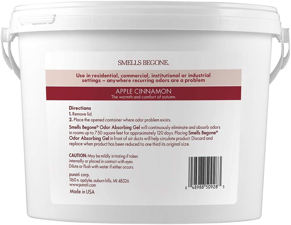 SMELLS BEGONE 1-Gallon Odor Absorber Gel - Air Freshener & Odor Eliminator for Homes, Garages & Commercial Buildings - Industrial Size - Apple Cinnamon Scent