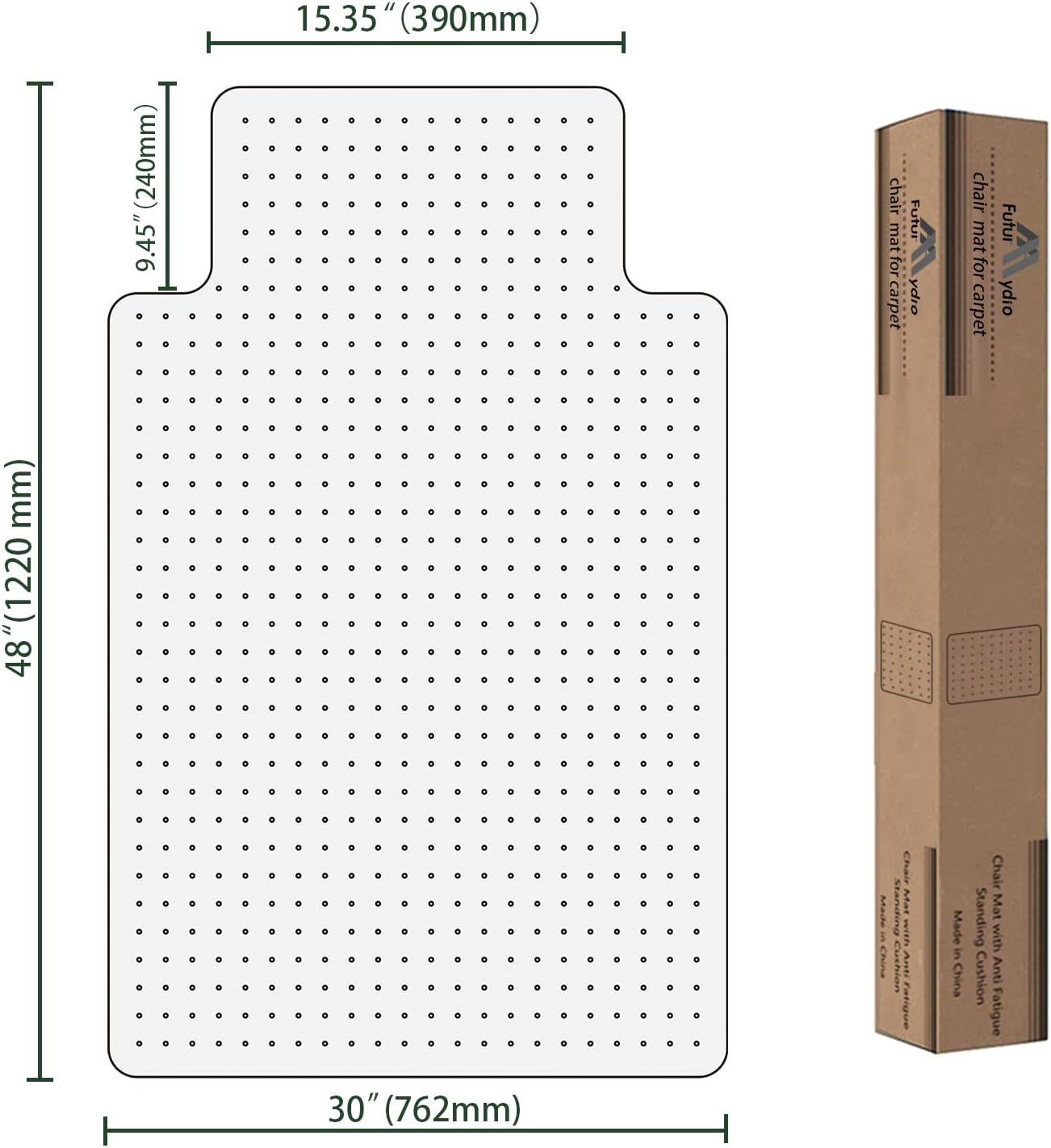 FuturHydro Office Chair Mat for Carpet - 30" x 48" Computer Desk Chair Mats for Carpeted Floors, Easy Glide Rolling Plastic Floor Mat, ChairMats (with Lip)